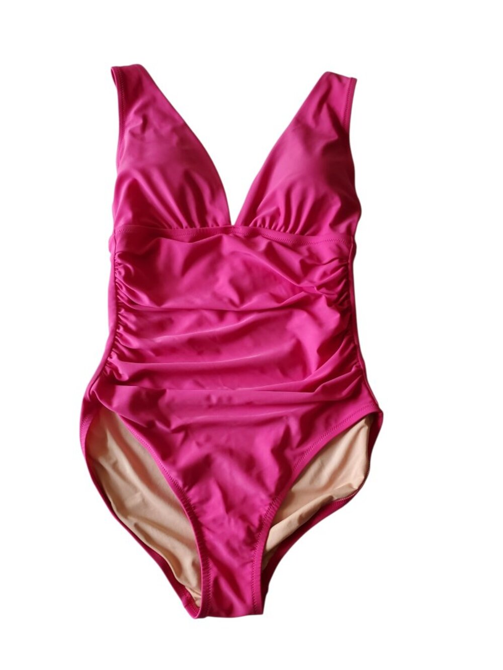 J Crew Factory Ruched Plunge One-Piece Swimsuit Pink Medium
